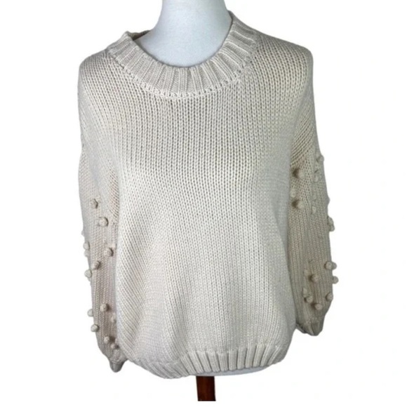 Miami Francesca’s Ivory/Cream Bubble Pom Pom Sleeve Pullover Sweater Size M - Picture 1 of 7